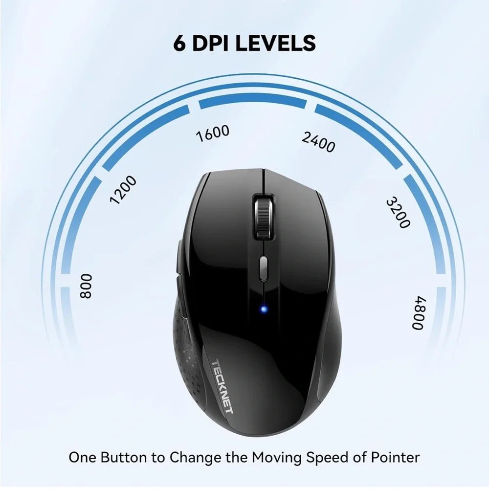 TECKNET Bluetooth Mouse, 4800 DPI Wireless Mouse, 2-Year Battery